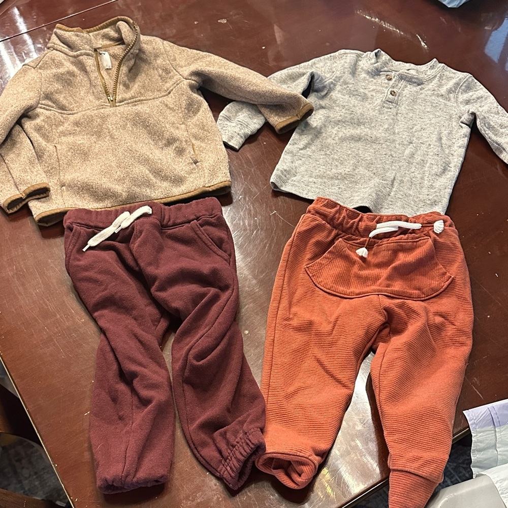 Cozy toddler boy fall / winter bundle Pant Sets - Brown and Orange size 2T